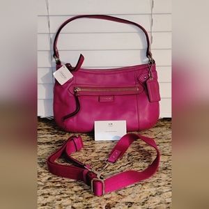 Pink Coach leather purse NWT has removable cloth strap.